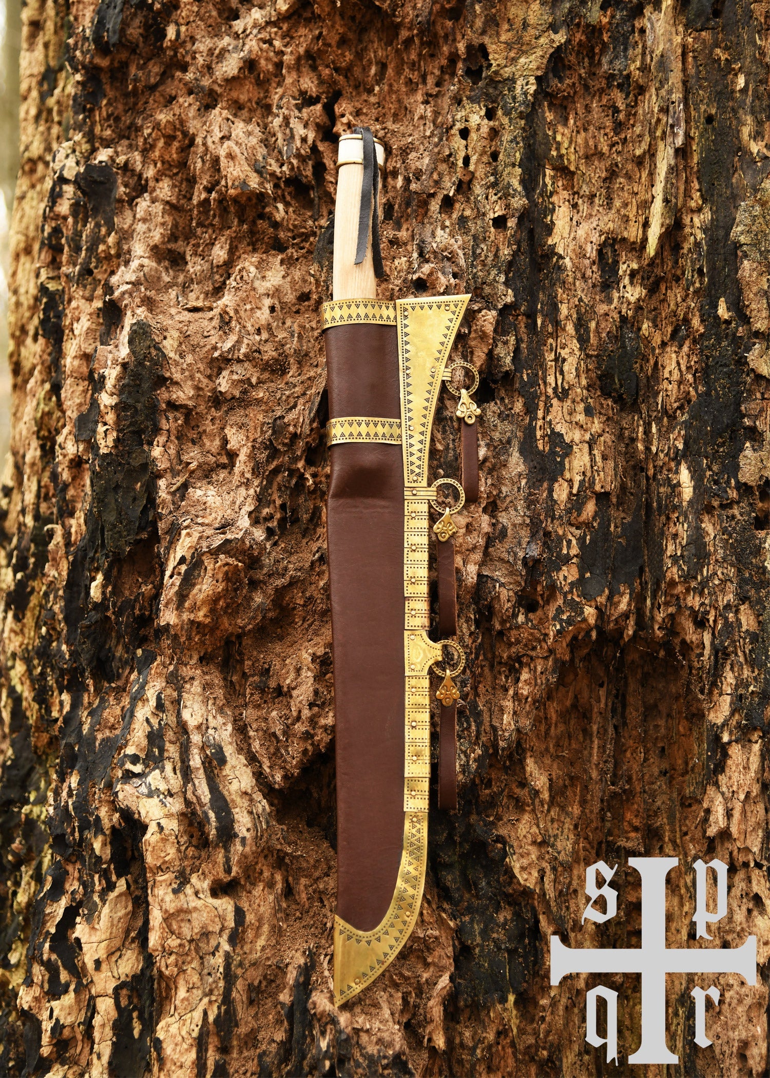 wikinger sax aus damaststahl mit holz knochengriff
