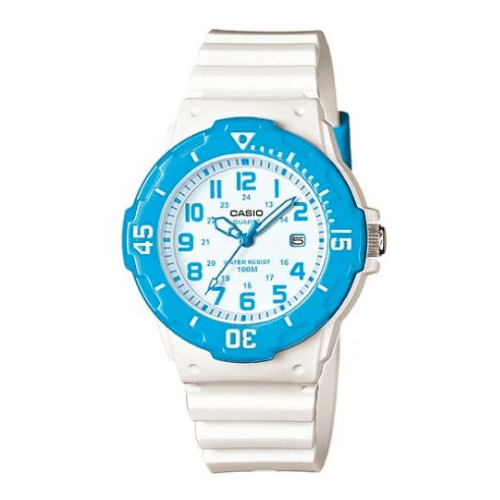 Damen Analoguhr_im_Taucherstil_mit_blauem_Resinarmband_Drehlnette_und_Datum