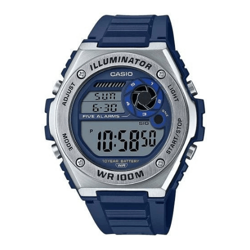 Digitale_Quarzuhr_mit_Resin Gehuse_und_Resinarmband_blaues_Display_10_Jahre_Batterie