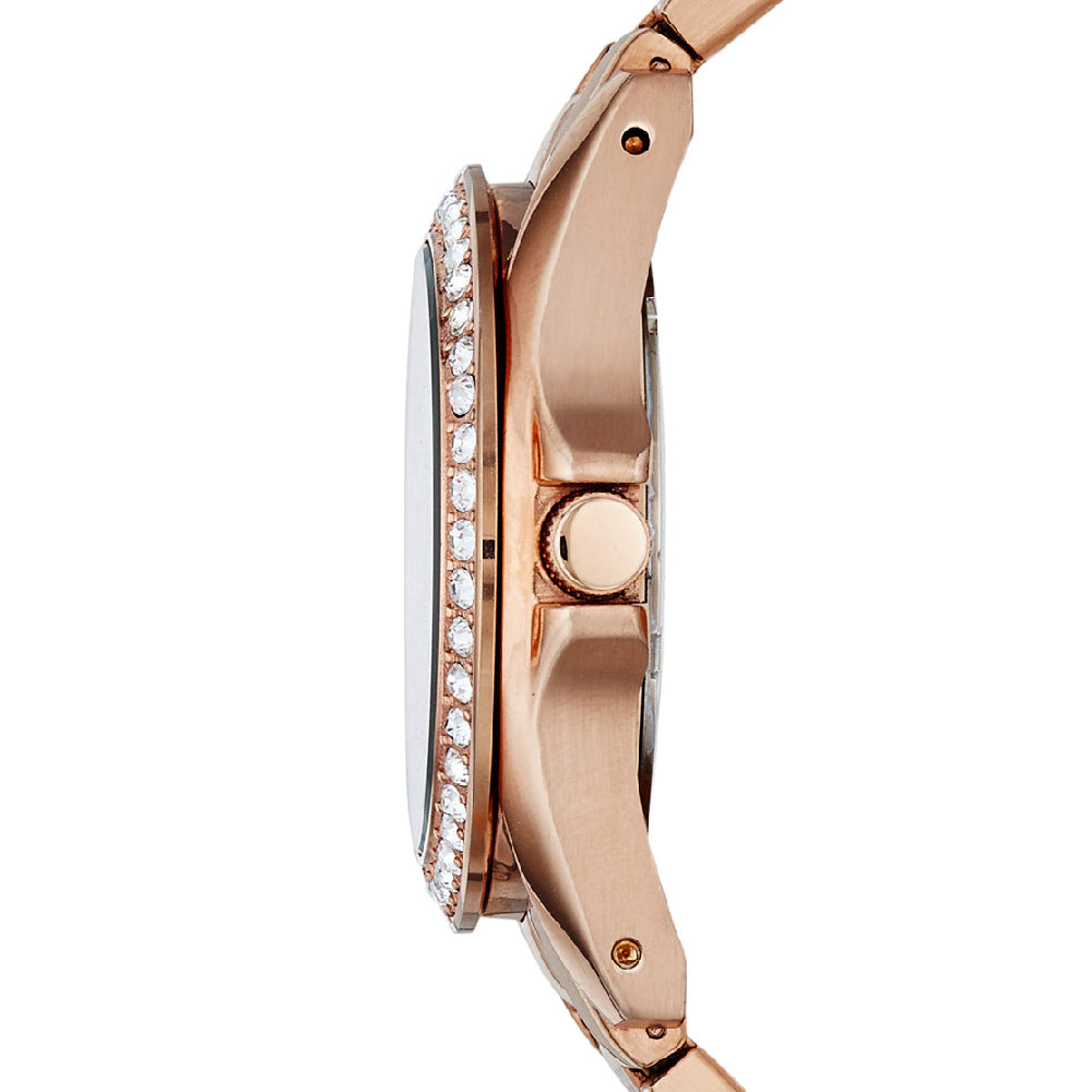 Montre Fossil Riley multifonction en acier inoxydable doré rose avec cristal ES2811