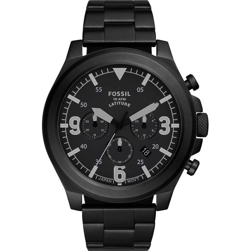 Fossil Latitude Chronograph Black Stainless Steel Watch
