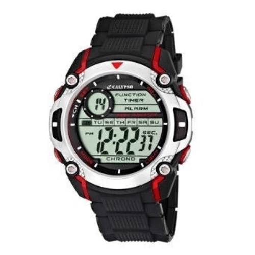 Herren Quarzuhr_mit_rotem_Gehuse_schwarzem_Kunststoffarmband_und_groem_Zifferblatt_472_mm