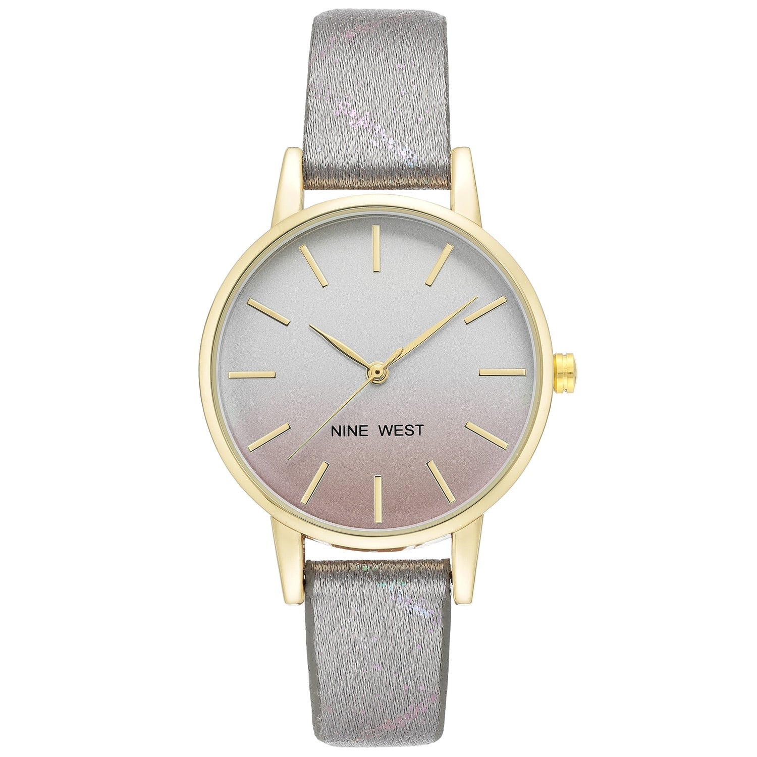 Nine West Damen Analog Quarzuhr mit goldfarbenem Metallgehäuse und Metallarmband, blaues Zifferblatt