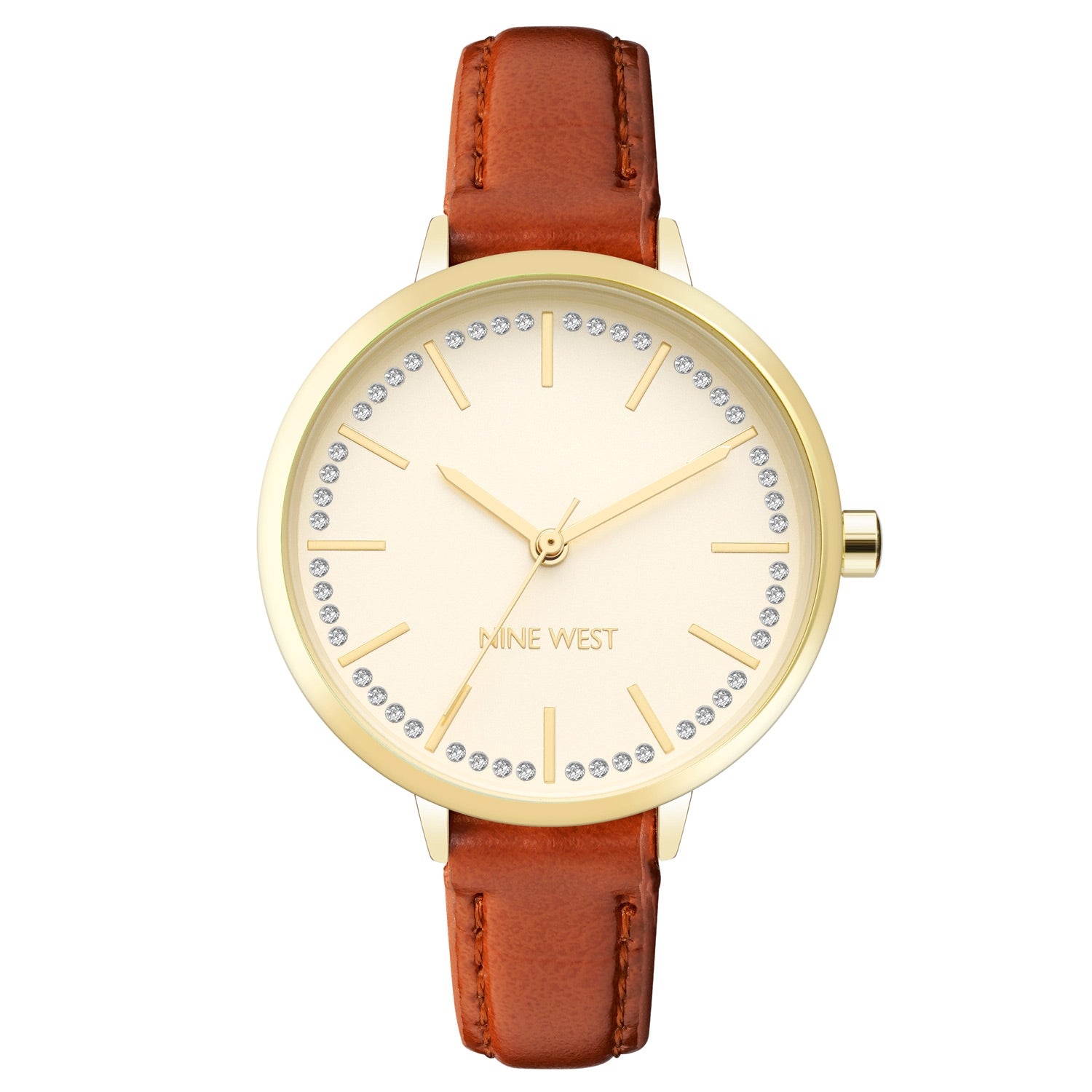 Nine West Damen Analog Quarzuhr mit grauem Metallgehäuse und Metallarmband, silberfarbenes Zifferblatt