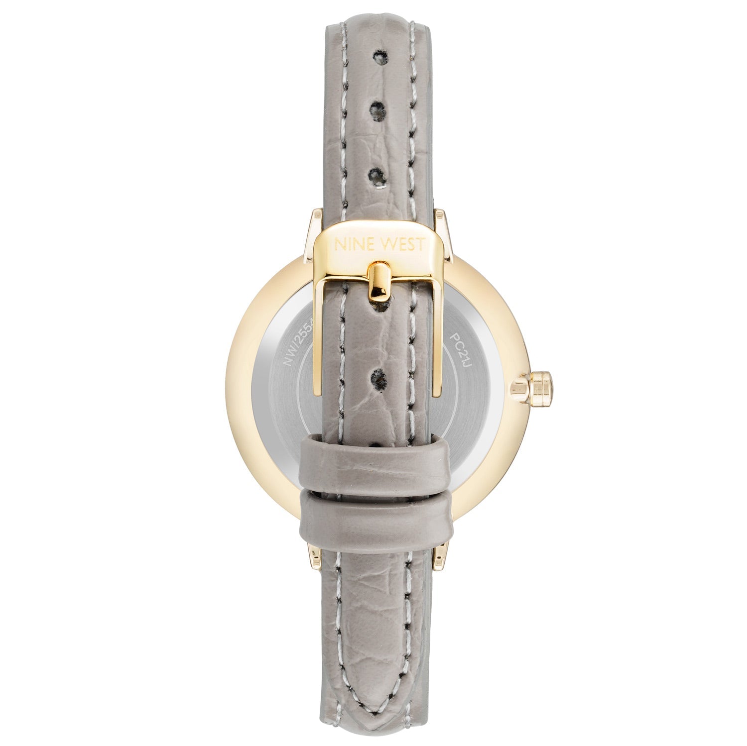 Nine West Damen Analog Quarzuhr mit grauem Metallgehäuse und Metallarmband, graues Zifferblatt