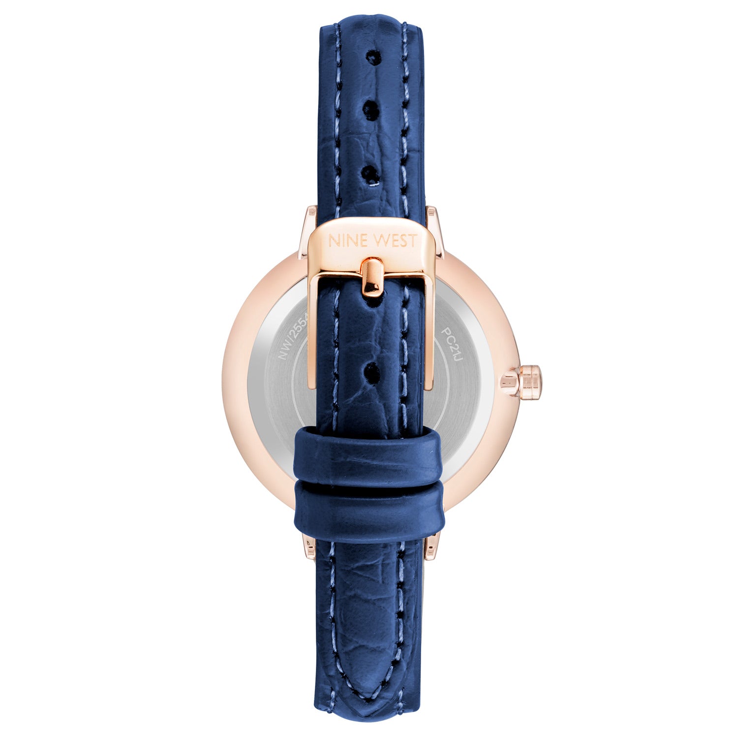 Montre à quartz analogique pour femme Nine West, boîtier en métal rose, bracelet en métal, cadran bleu foncé, NW2554RGNV