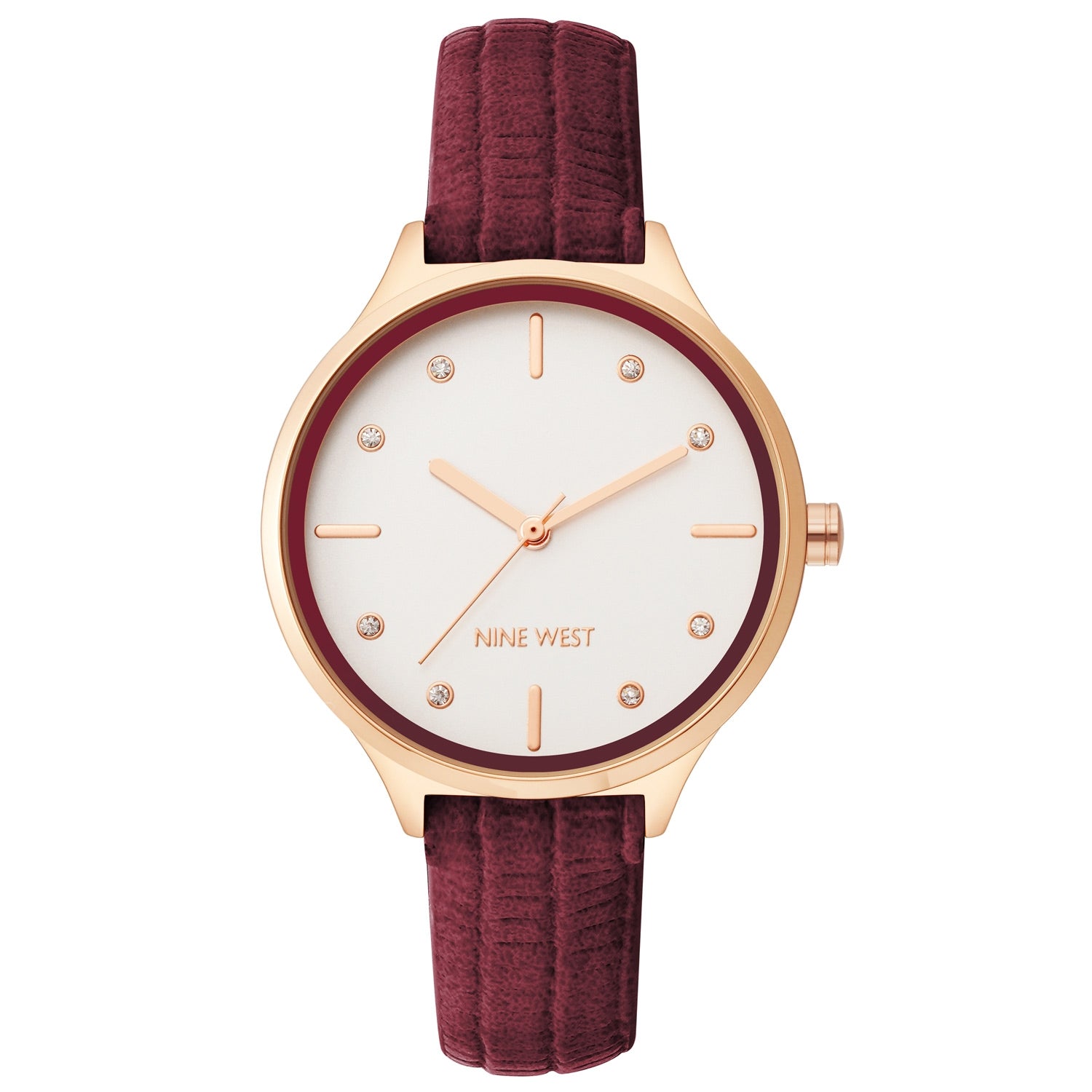 Nine West Damen Analog Quarzuhr mit roséfarbenem Metallgehäuse und Metallarmband, rosa Zifferblatt