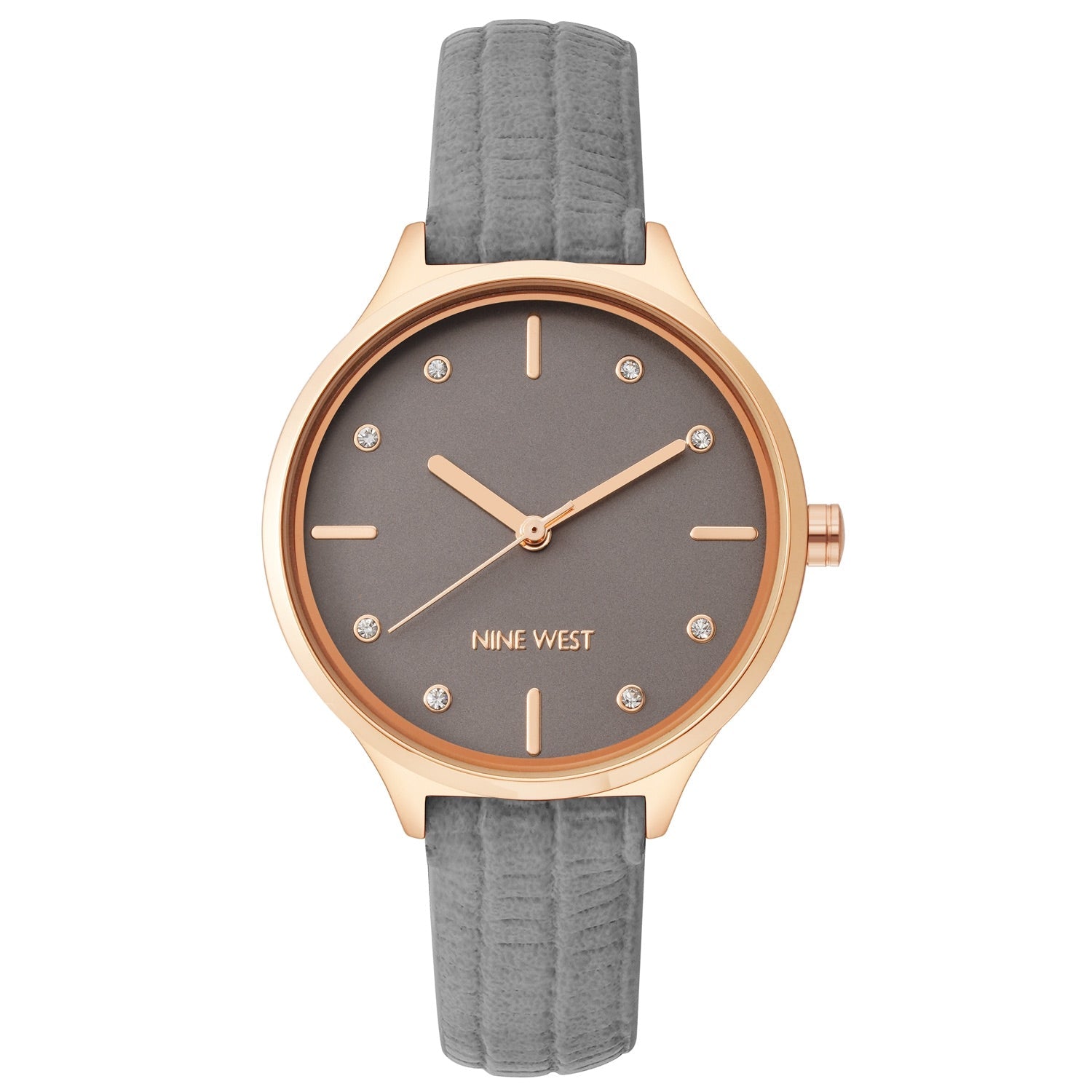 Nine West Damen Analog Quarzuhr mit grauem Metallgehäuse und Metallarmband, graues Zifferblatt