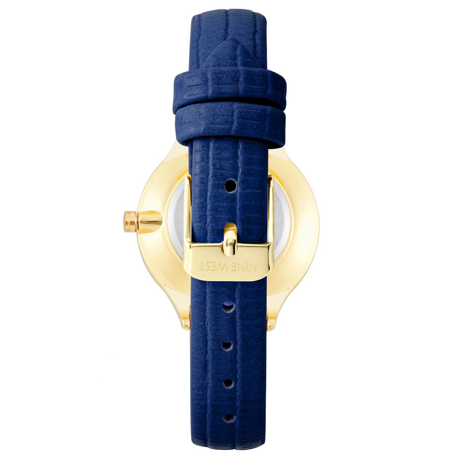 Nine West Damen Analog Quarzuhr mit silberfarbenem Metallgehäuse und Metallarmband, dunkelblaues Zifferblatt