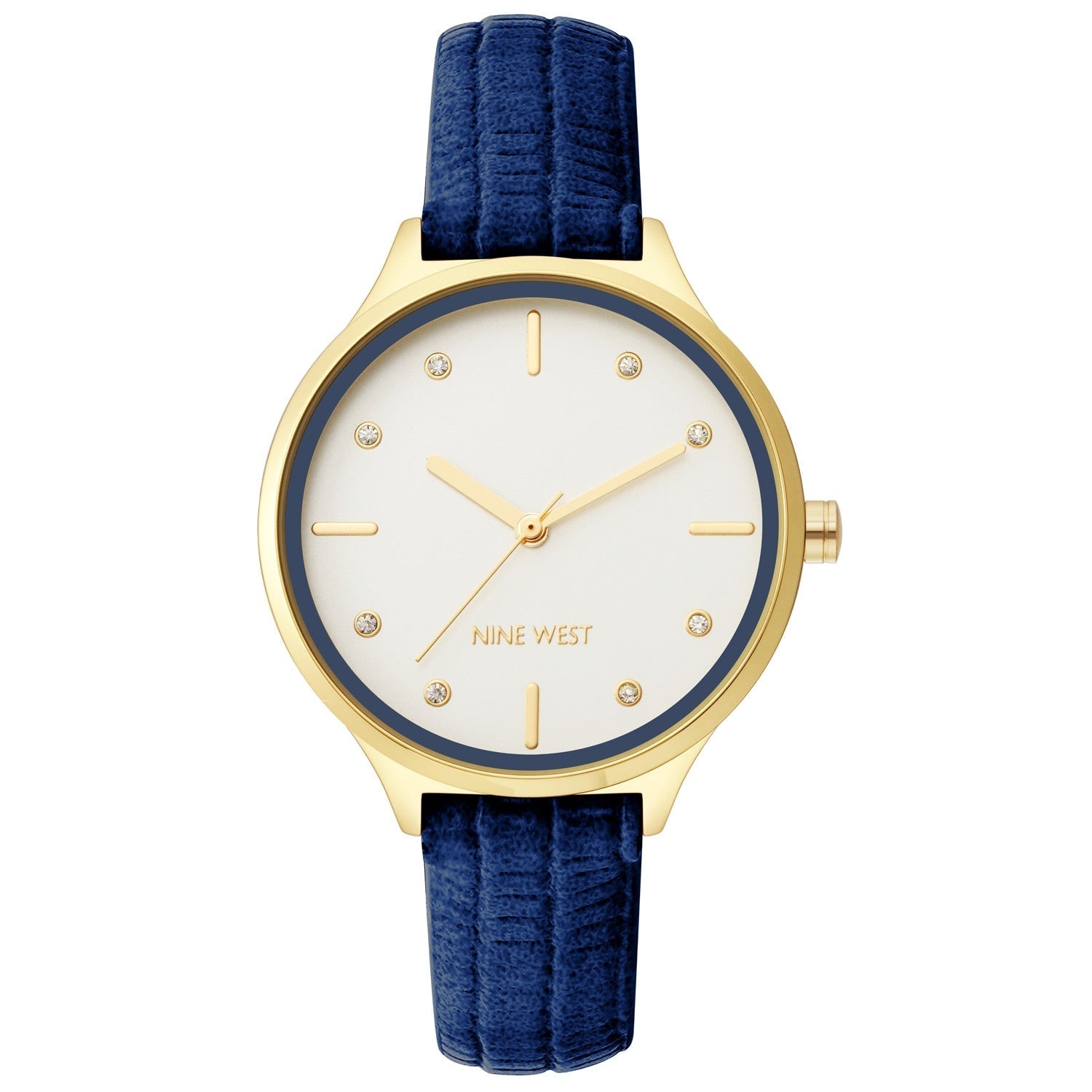 Nine West Damen Analog Quarzuhr mit Metallgehäuse und Metallarmband in Hellblau, blaues Zifferblatt
