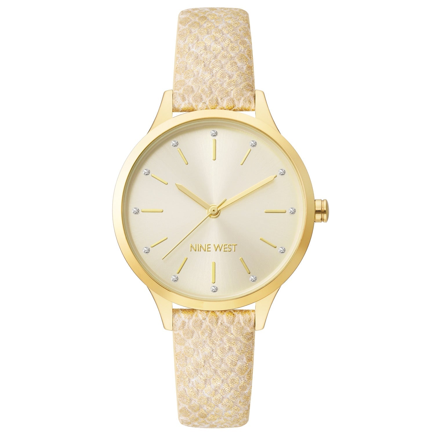 Nine West Damen Analog Quarzuhr mit roséfarbenem Metallgehäuse und Metallarmband, graues Zifferblatt