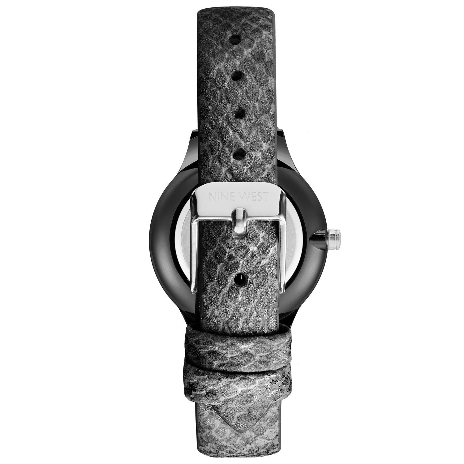 Nine West Damen Analog Quarzuhr mit grauem Metallgehäuse und Metallarmband, graues Zifferblatt