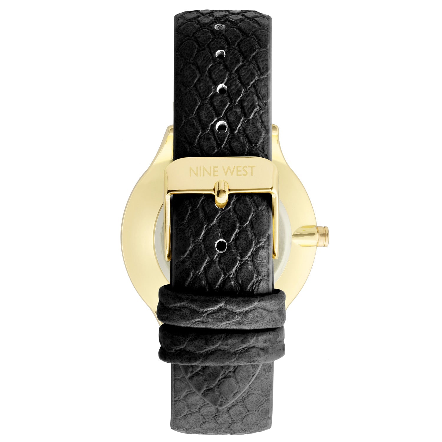 Nine West Damen Analog Quarzuhr mit Metallgehäuse und Metallarmband in Schwarz, schwarzes Zifferblatt