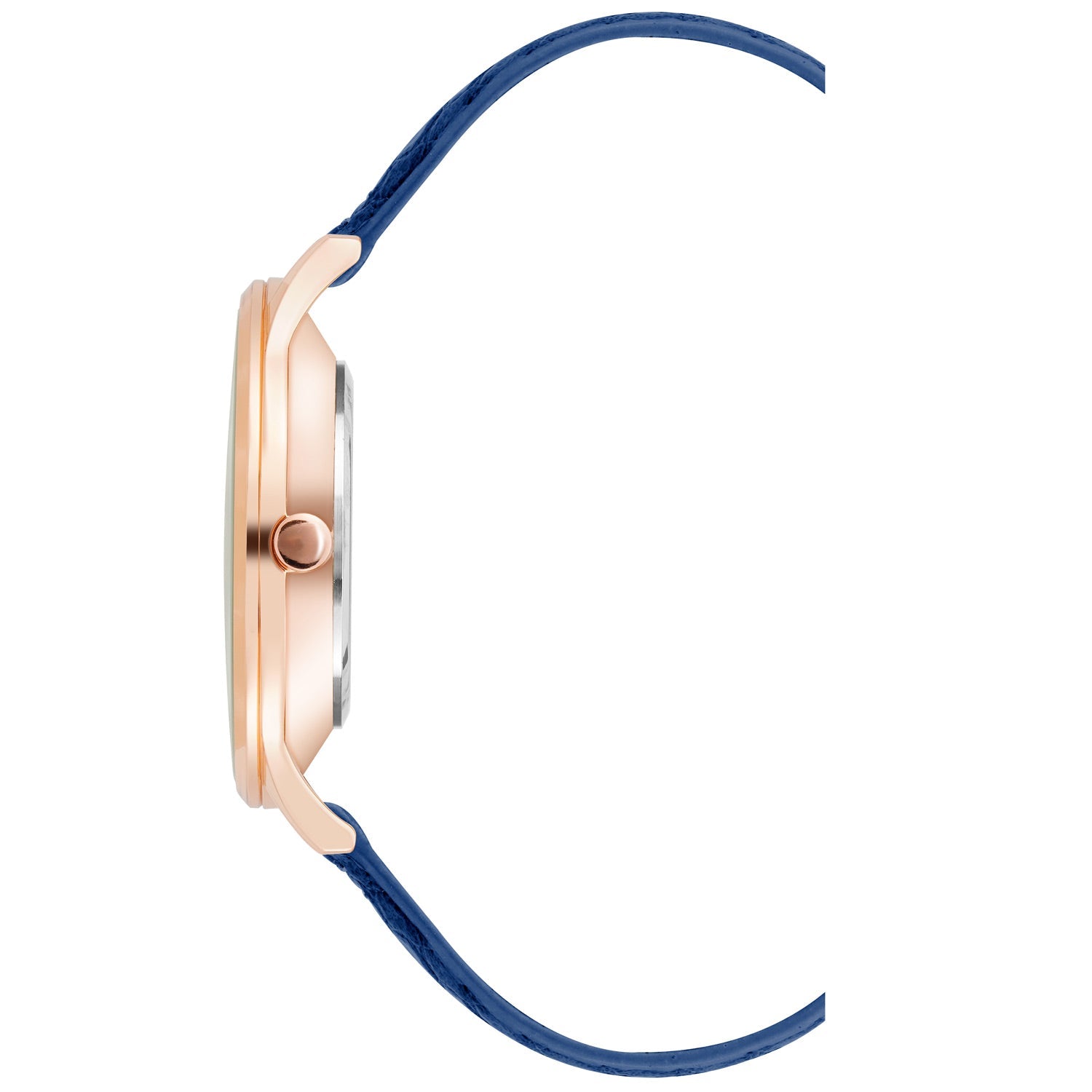 Nine West Damen Analog Quarzuhr mit roséfarbenem Metallgehäuse und Metallarmband, dunkelblaues Zifferblatt