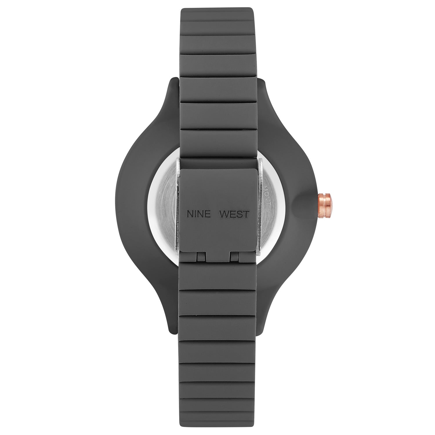 Nine West Damen Analog Quarzuhr mit grauem Metallgehäuse und Metallarmband, graues Zifferblatt