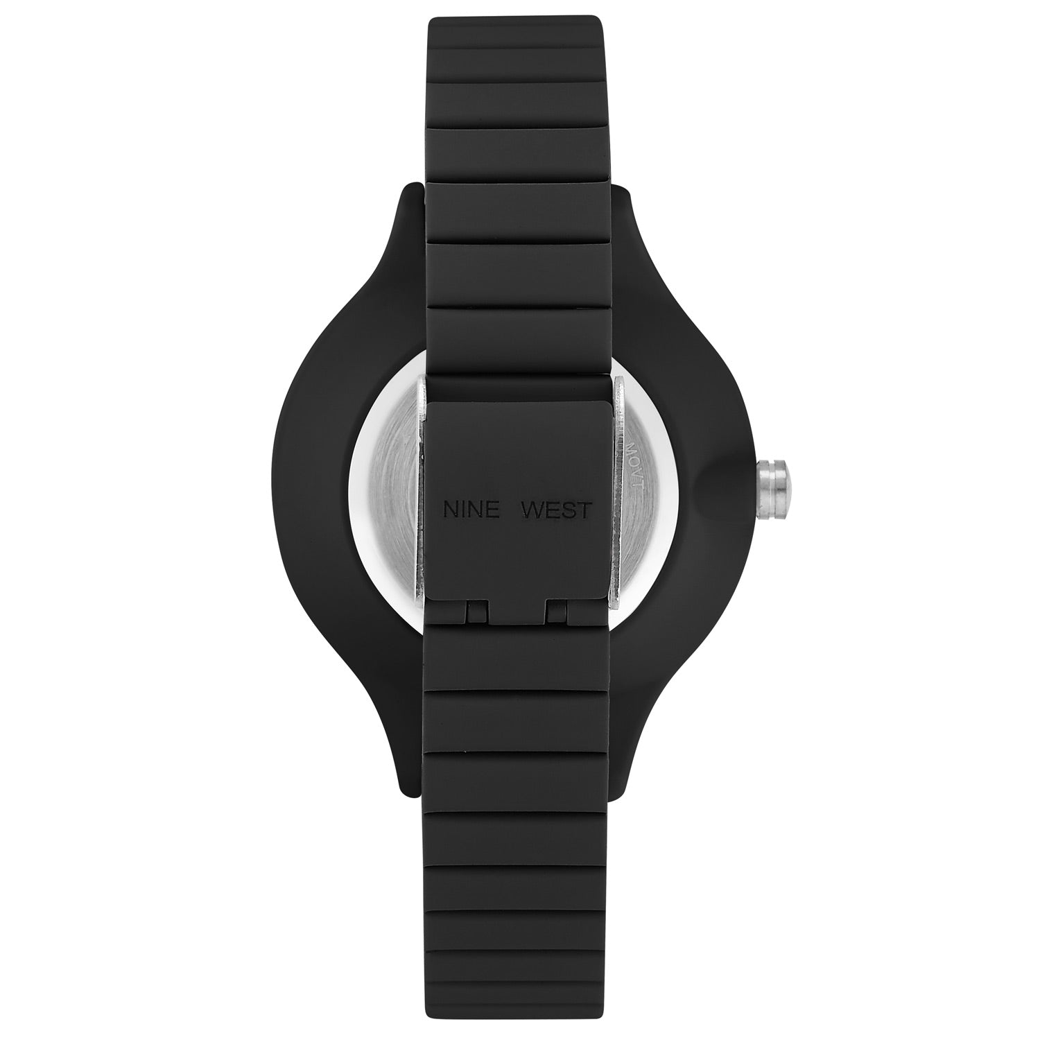 Nine West Damen Analog Quarzuhr mit Metallgehäuse und Metallarmband in Schwarz, schwarzes Zifferblatt