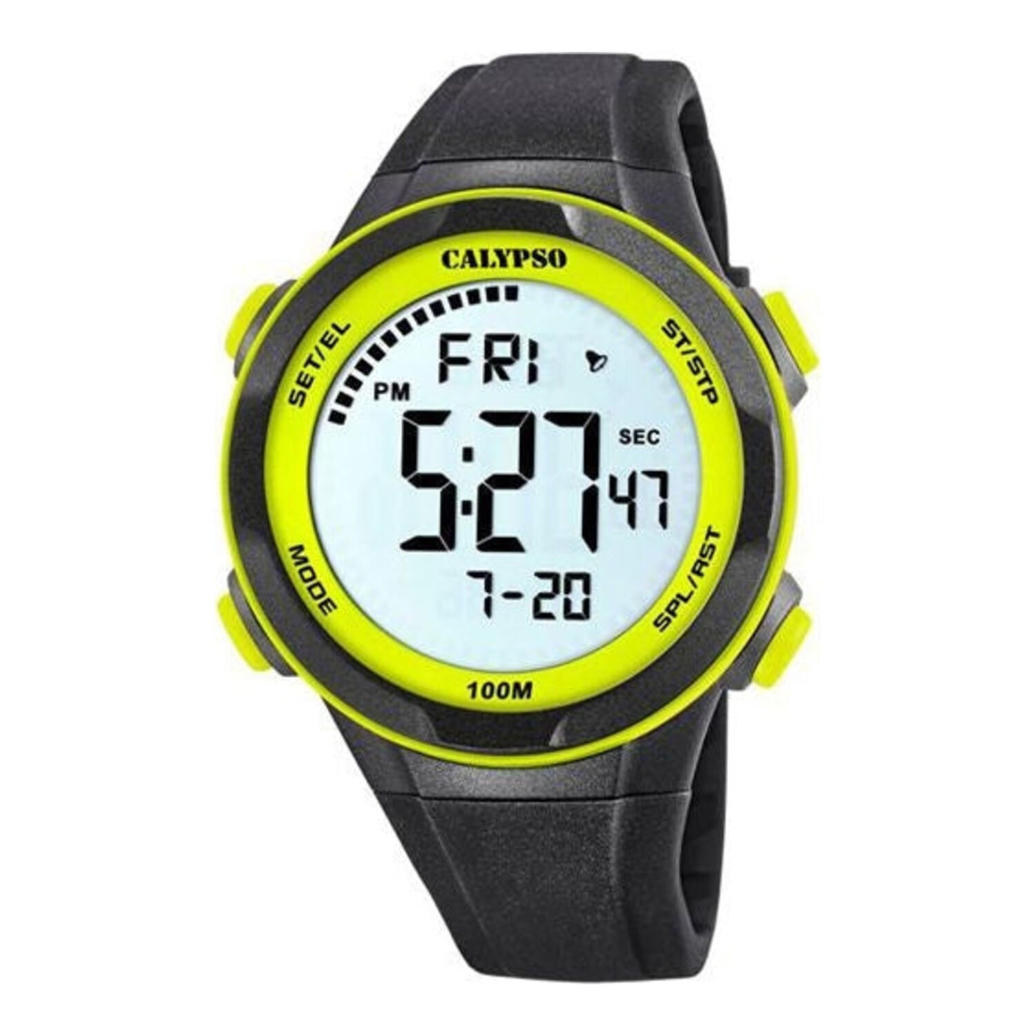 Montre numérique Calypso pour homme avec boîtier en plastique, bracelet en plastique noir, chronomètre, minuteur et étanchéité jusqu&