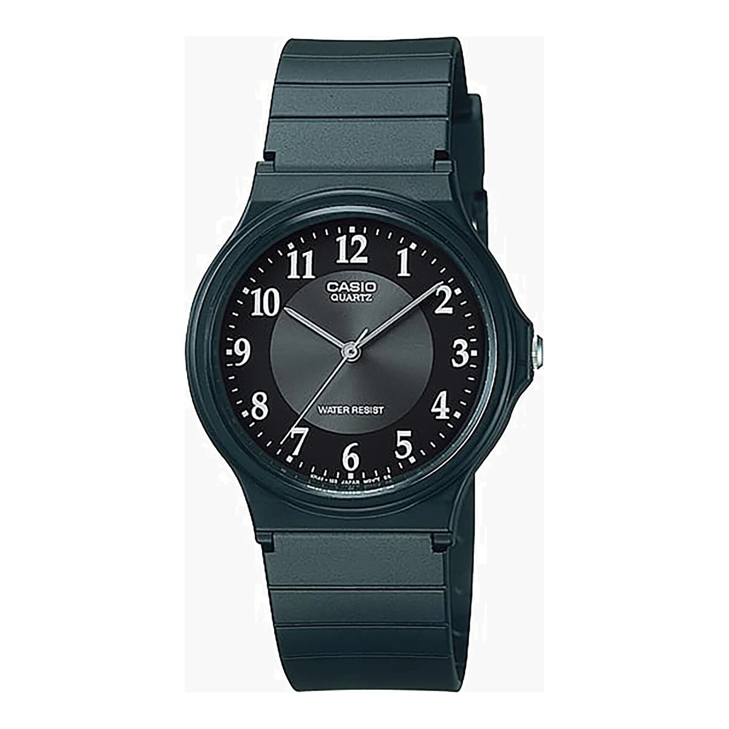 Montre Casio analogique à quartz avec boîtier et bracelet en résine, cadran noir