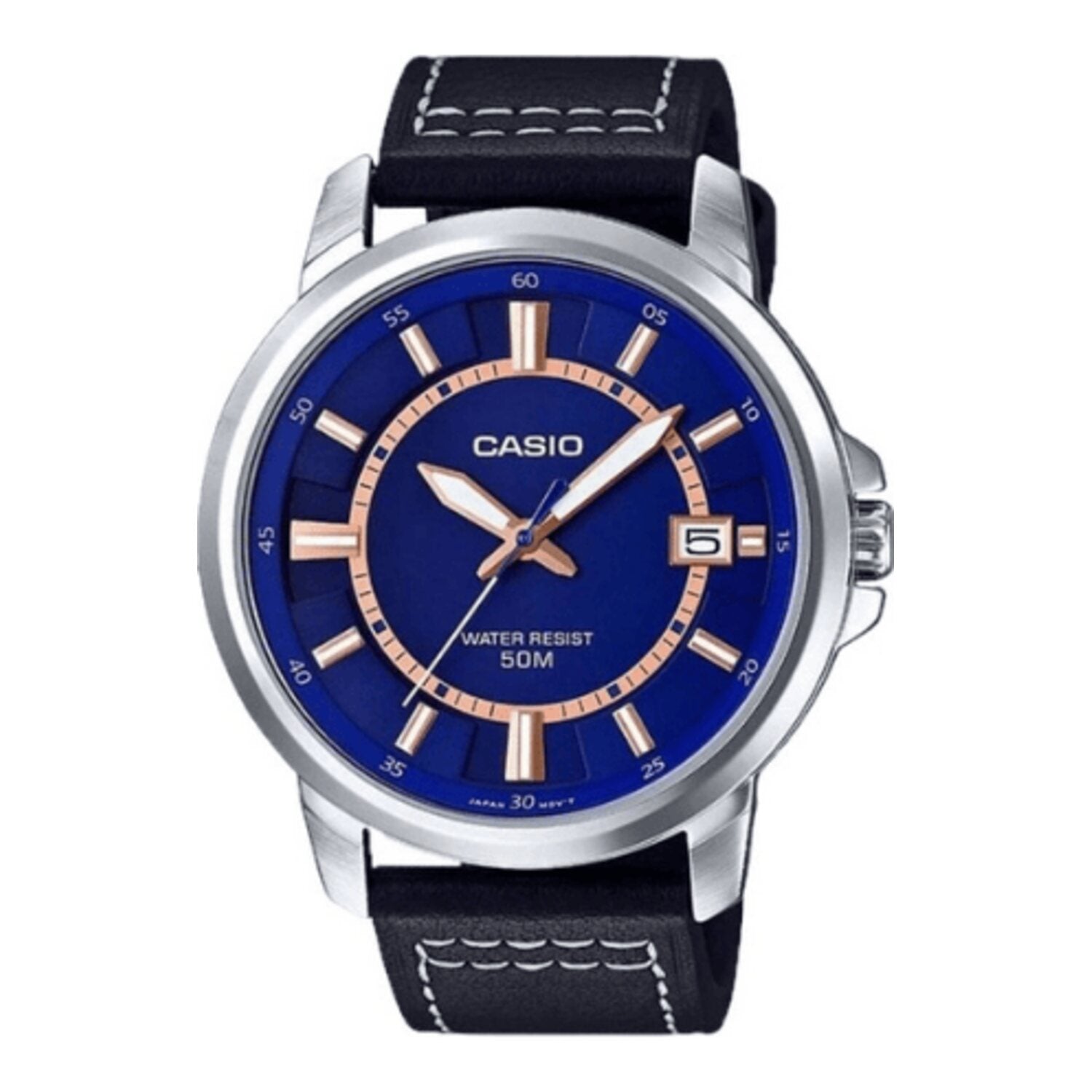 Montre analogique Casio Collection MTP E130L 2A pour homme, en cuir.