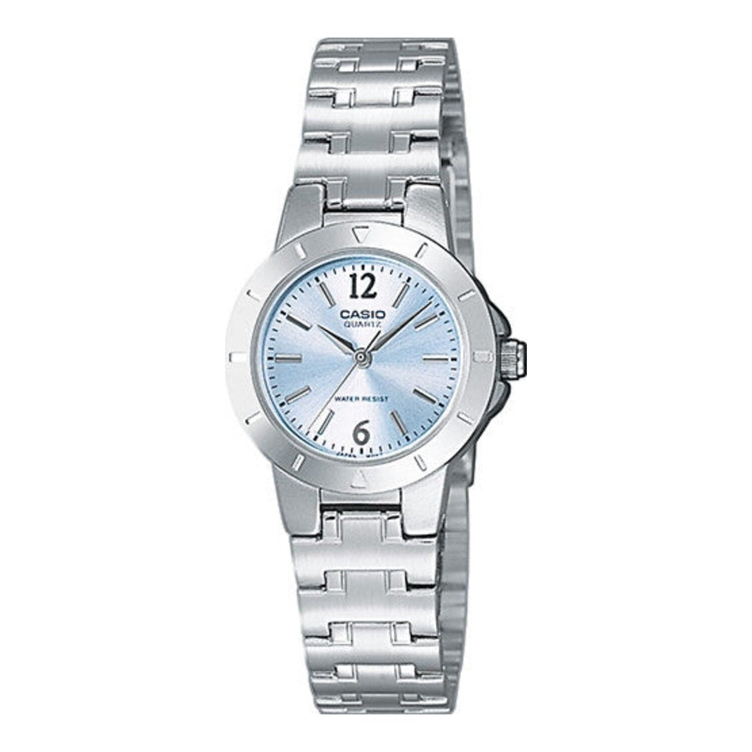 Montre Casio pour femme, analogique à quartz, boîtier et bracelet en acier inoxydable, cadran bleu