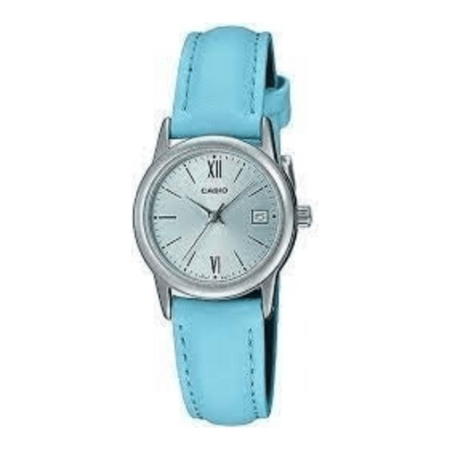 Montre analogique à quartz pour femme, boîtier en métal et bracelet en cuir, cadran bleu