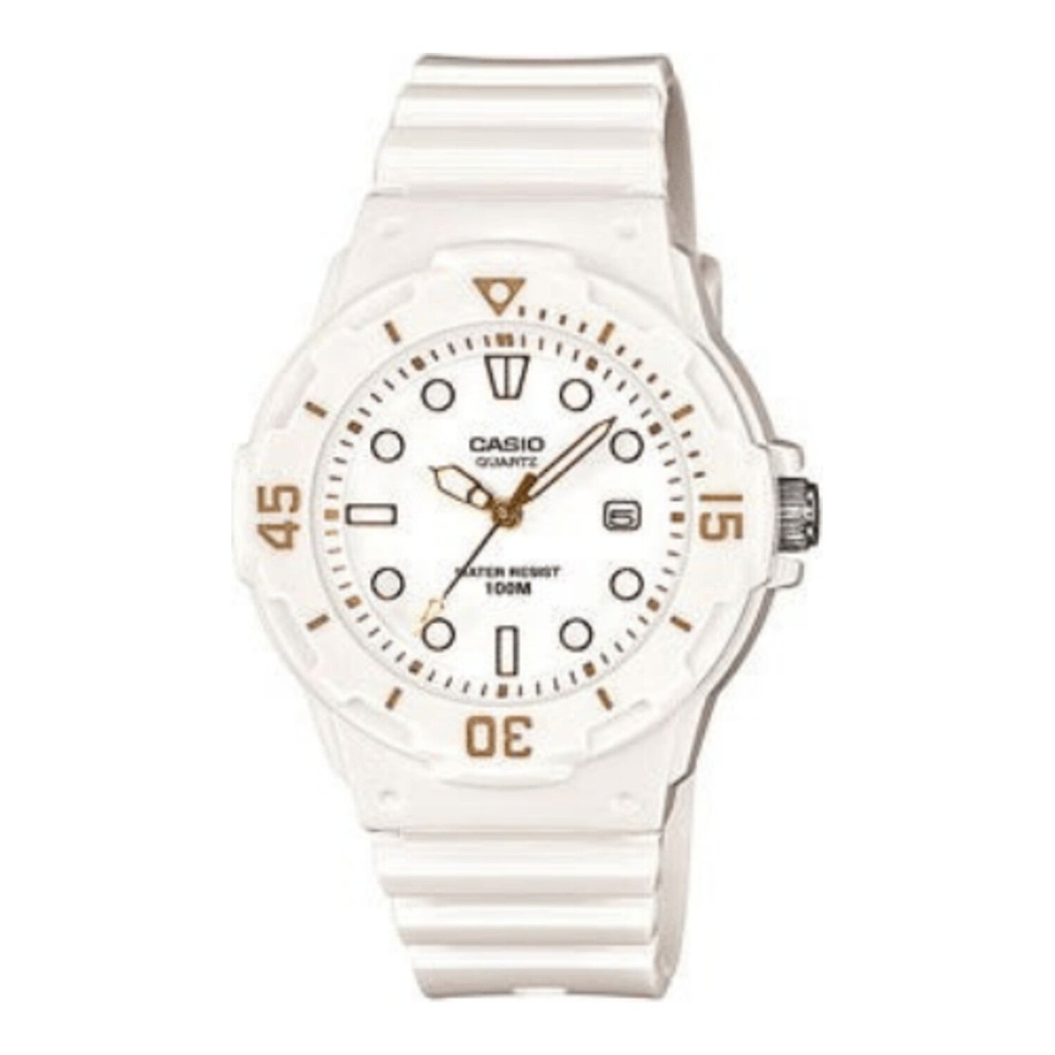 Montre de plongée analogique pour femme avec bracelet en résine légère, lunette tournante et date