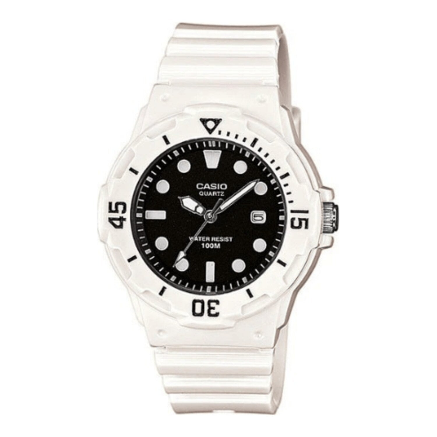 Montre de plongée analogique pour femme avec bracelet en résine noire, lunette tournante et date