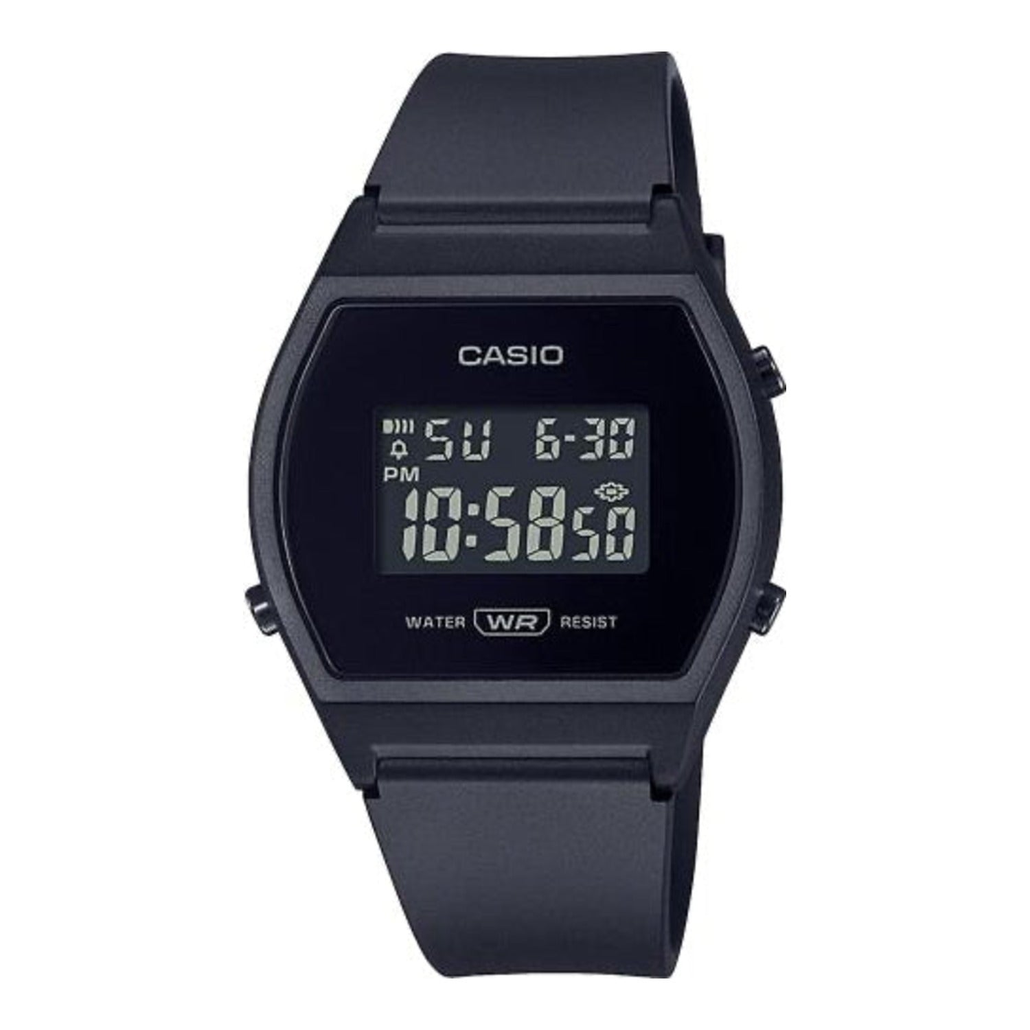 Montre numérique Casio pour femme avec boîtier et bracelet en résine, affichage noir