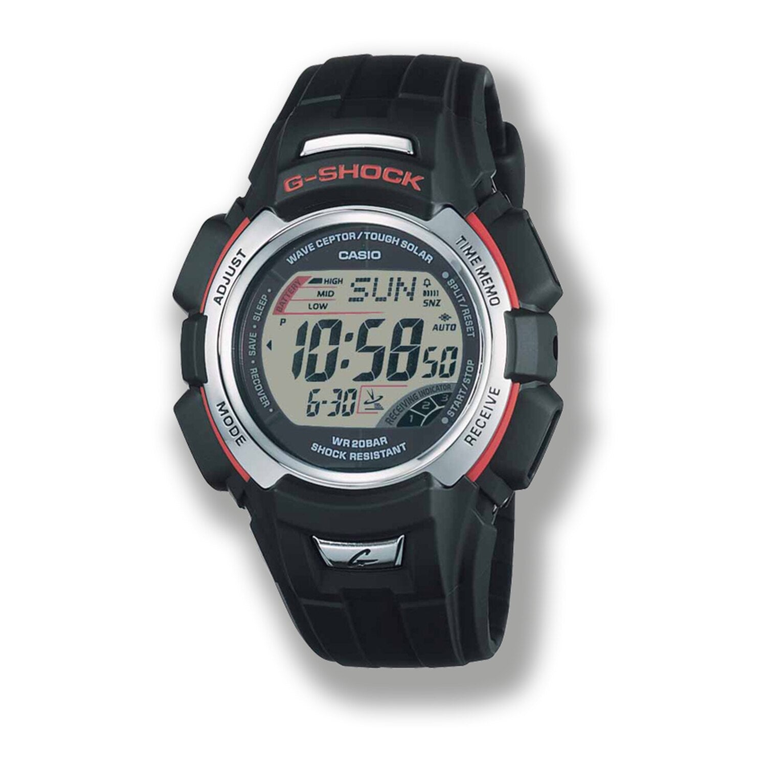 Montre Casio à quartz numérique avec boîtier et bracelet en résine, affichage noir (50 m)