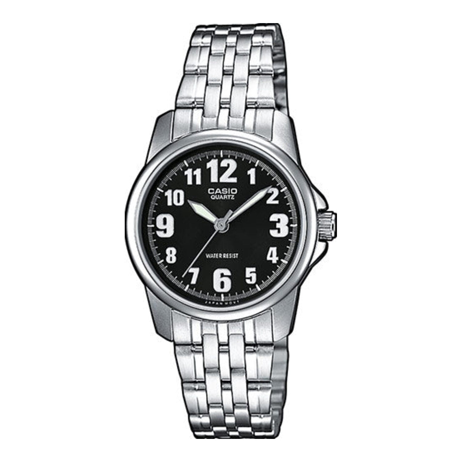 Montre Casio pour homme, analogique à quartz, boîtier et bracelet en acier inoxydable, cadran noir