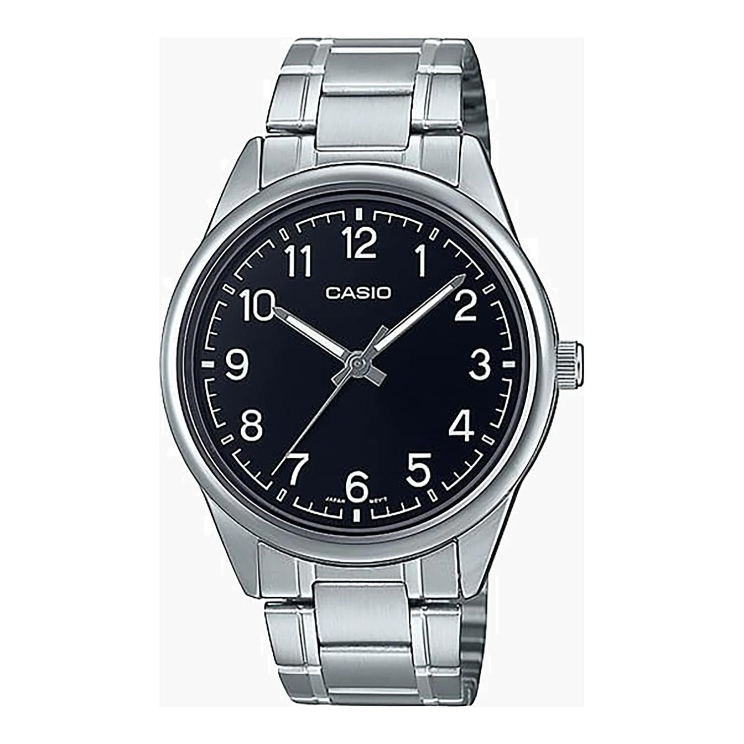 Montre Casio pour homme, analogique à quartz, boîtier et bracelet en acier inoxydable, cadran noir