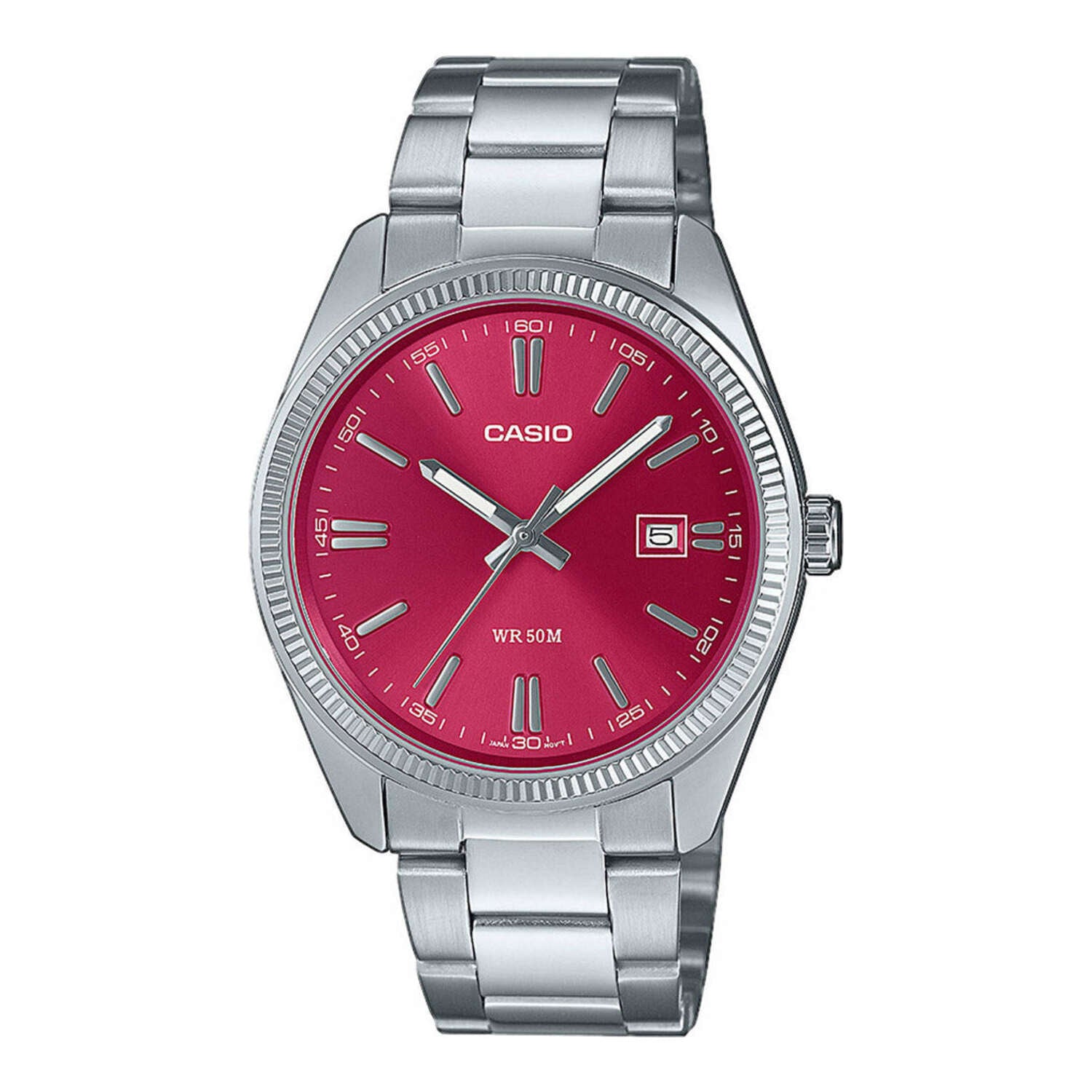 Montre Casio pour homme, analogique à quartz, boîtier en acier inoxydable, bracelet en cuir, cadran noir avec affichage de la date