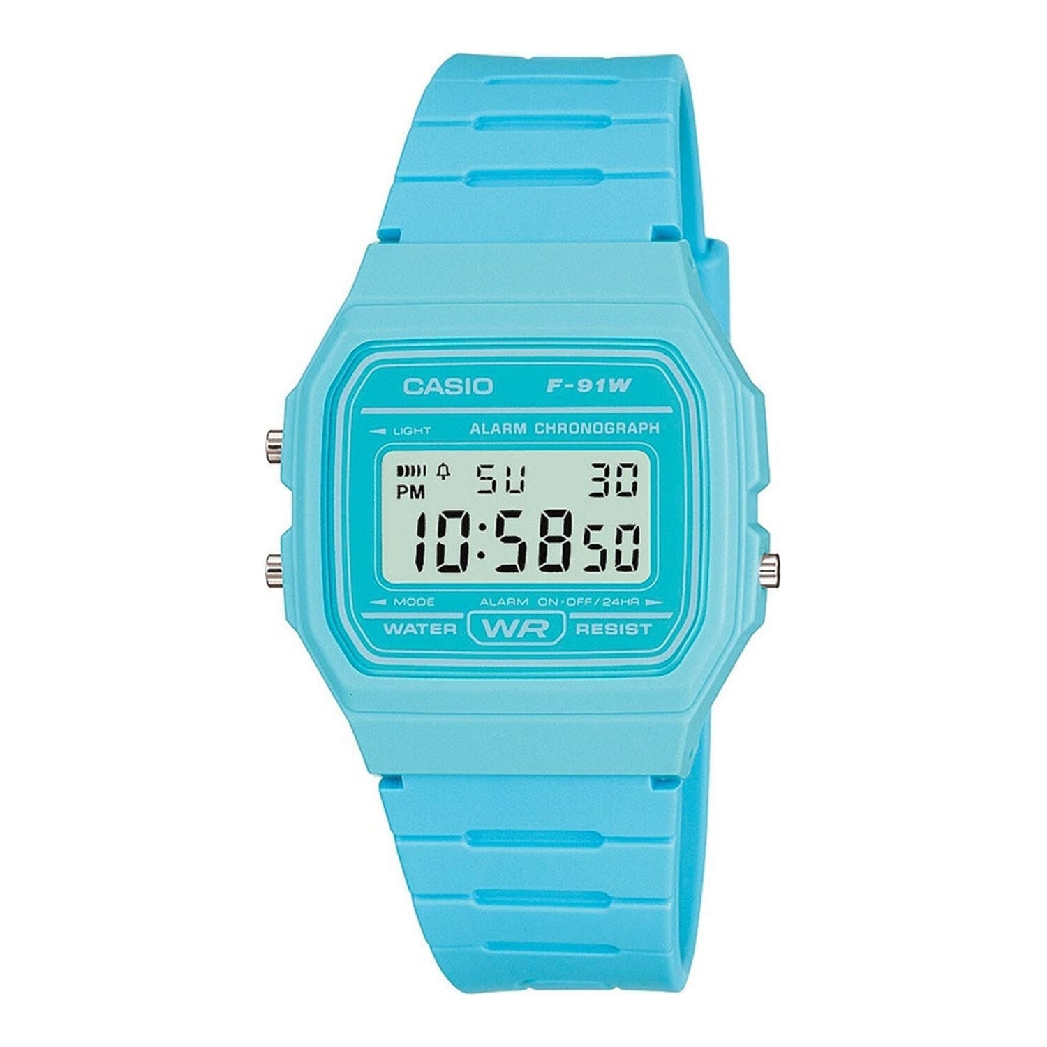Montre numérique Casio Classic avec chronomètre, alarme et bracelet en résine transparente bleue
