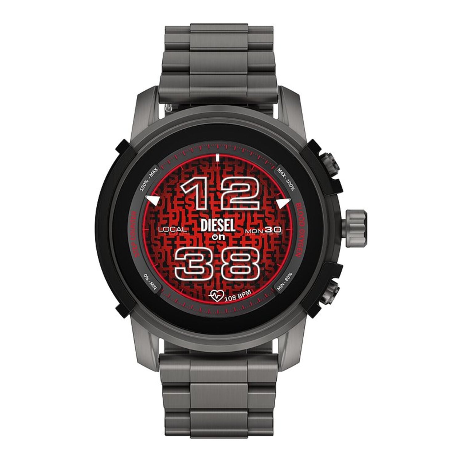 Montre connectée Diesel à écran tactile en acier inoxydable gris foncé avec bracelet en acier inoxydable et fonction de charge rapide (45,5 mm)