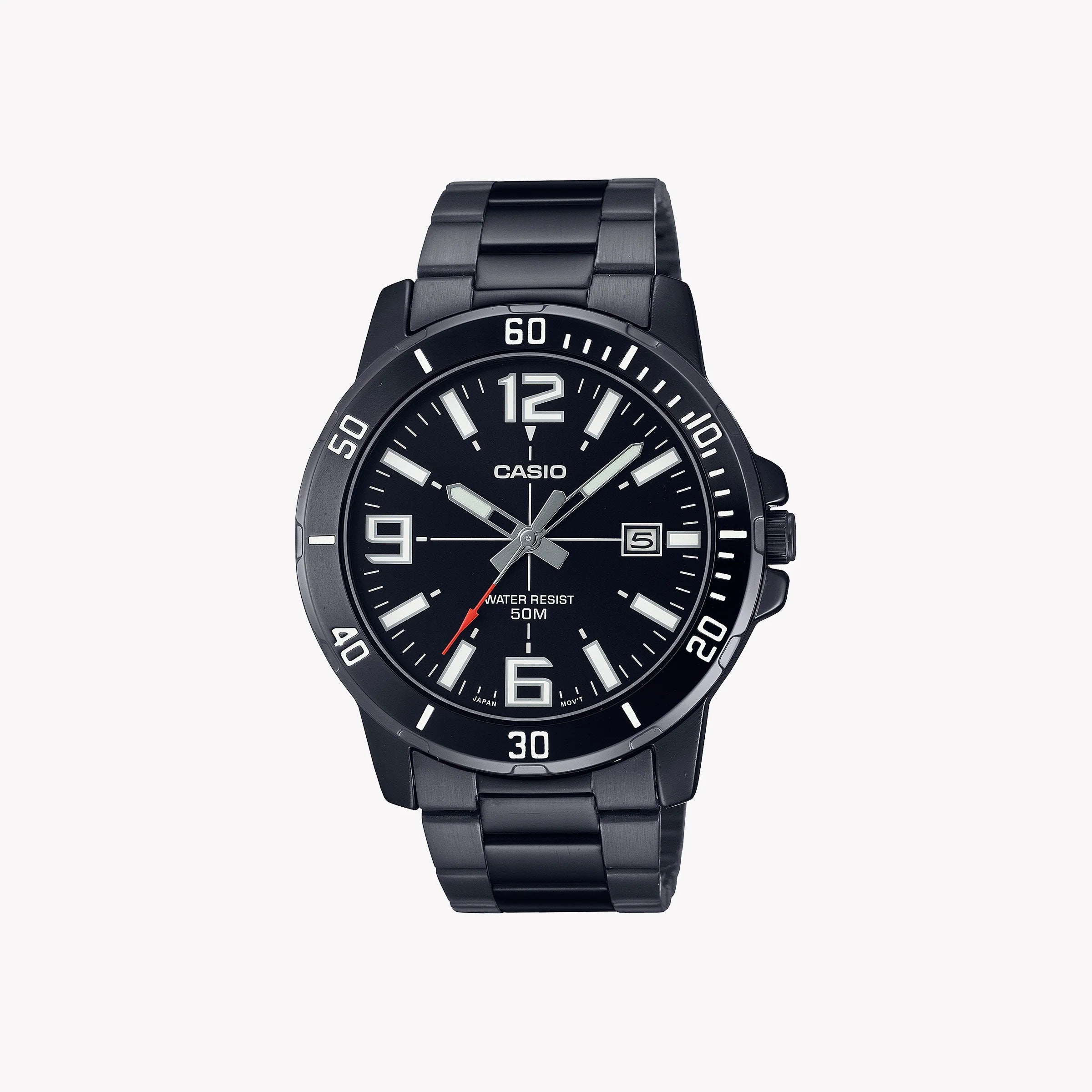 Casio Herren Analog Quarzuhr mit Resin Gehäuse und Resinarmband, schwarzes Zifferblatt mit Datumsanzeige