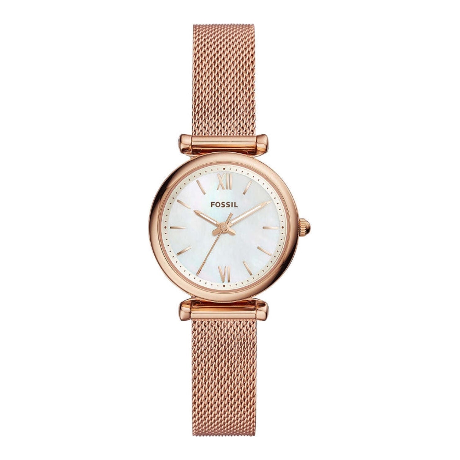 Montre Fossil Carlie Mini à trois aiguilles en acier inoxydable doré rose