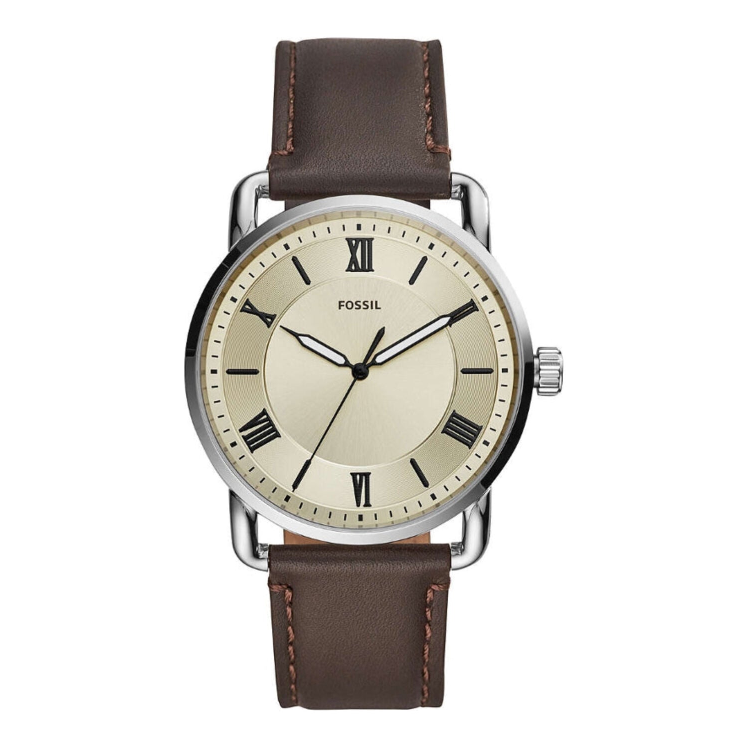 Montre Fossil Copeland 42 mm à trois aiguilles avec bracelet en cuir marron