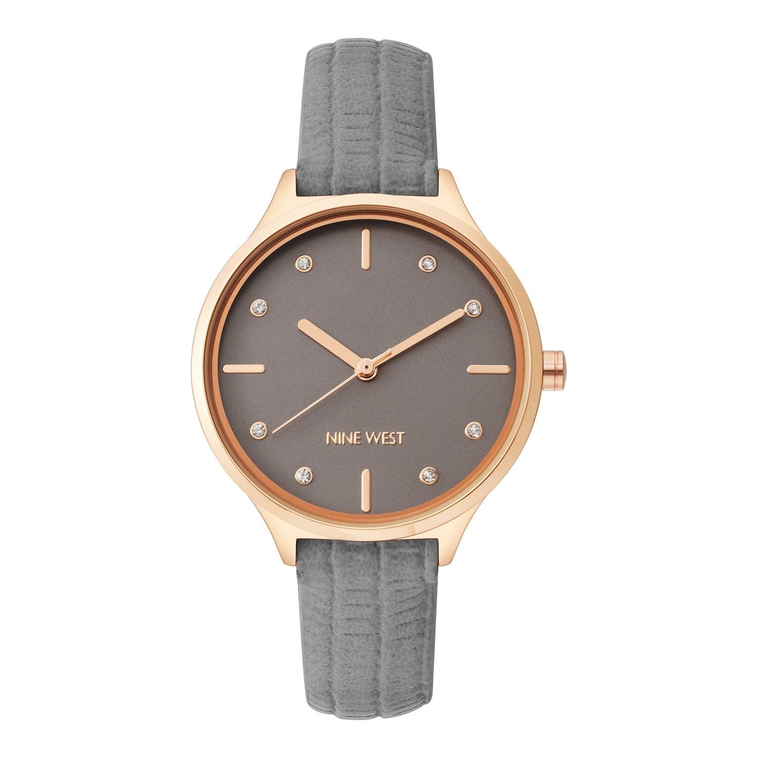 Montre à quartz analogique pour femme Nine West, boîtier et bracelet en métal gris, cadran gris