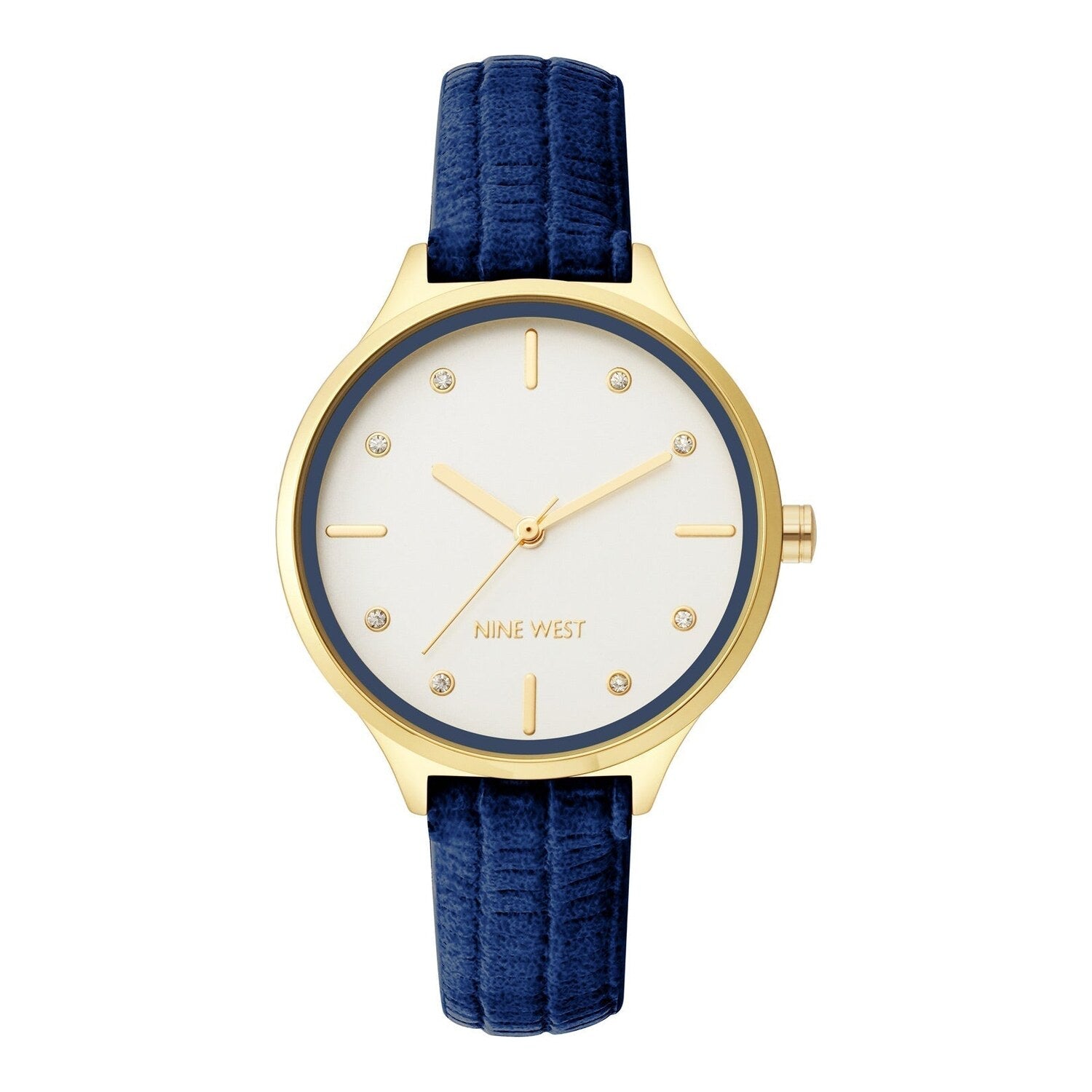 Montre à quartz analogique pour femme Nine West, boîtier et bracelet en métal, cadran bleu clair