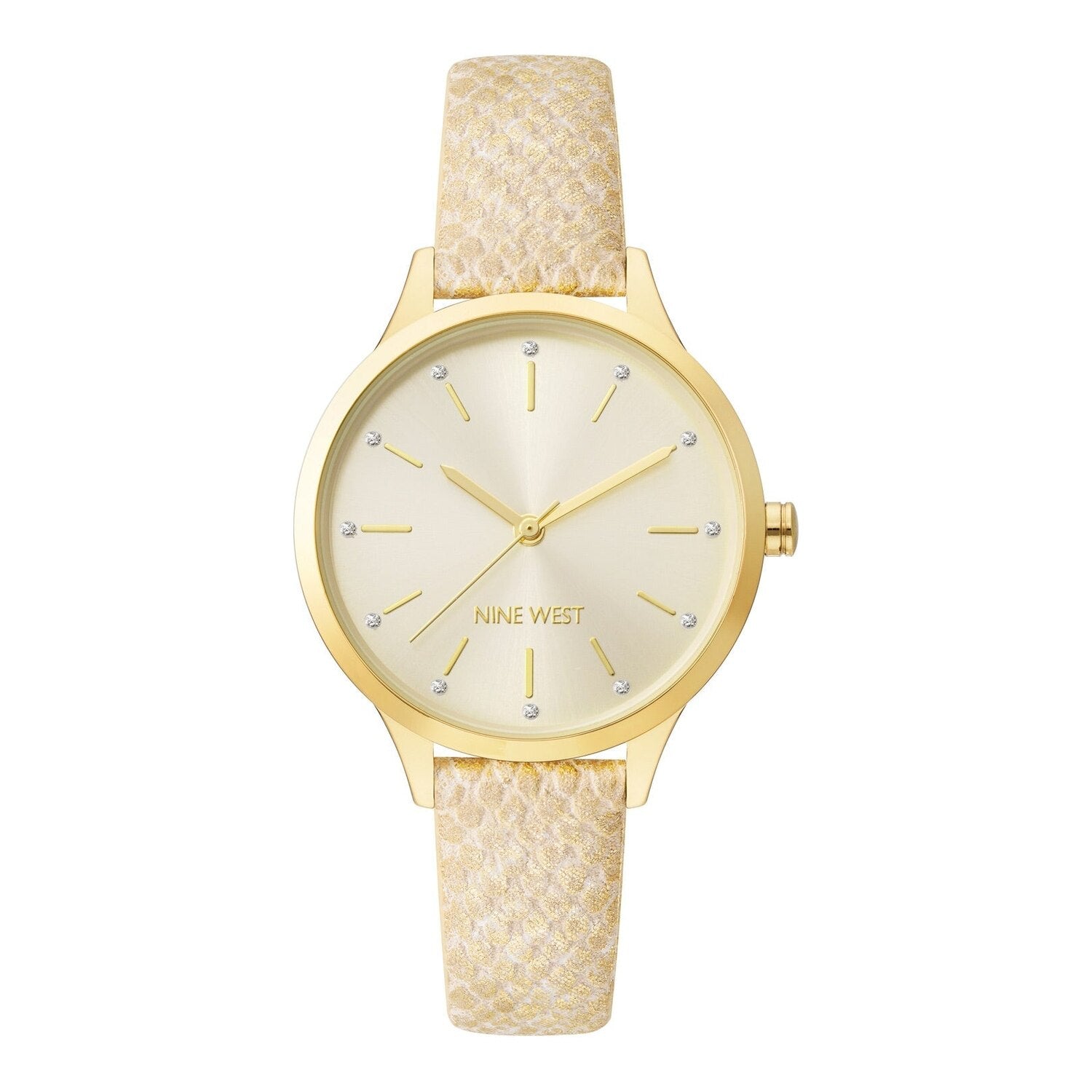 Montre à quartz analogique pour femme Nine West, boîtier et bracelet en métal doré rose, cadran gris