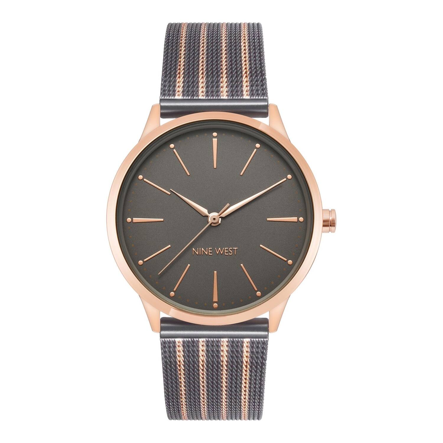 Montre à quartz analogique pour femme Nine West, boîtier et bracelet en métal doré rose, cadran rose