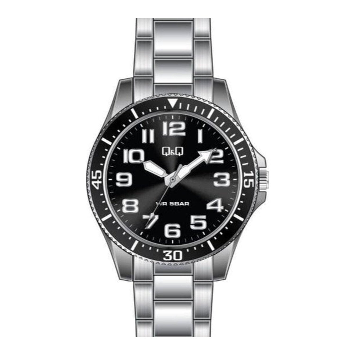 Montre homme Q&Q 43 mm avec bracelet en métal argenté QB64J225Y