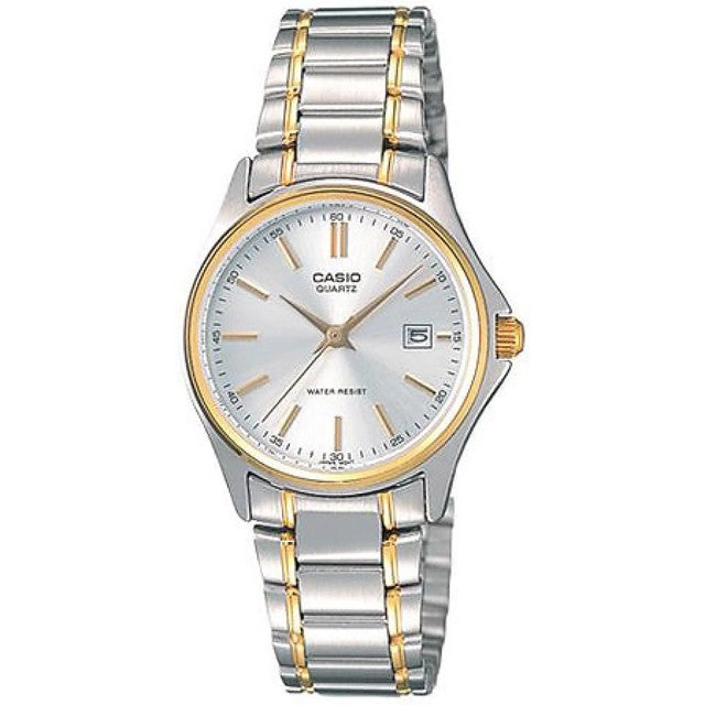 Casio Herren Analog Quarzuhr mit goldfarbenem Edelstahlgehäuse und Edelstahlarmband, weißes Zifferblatt mit Datumsanzeige
