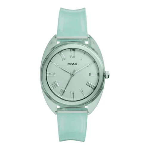 fossil jude three hand mint green silicone watch es4858