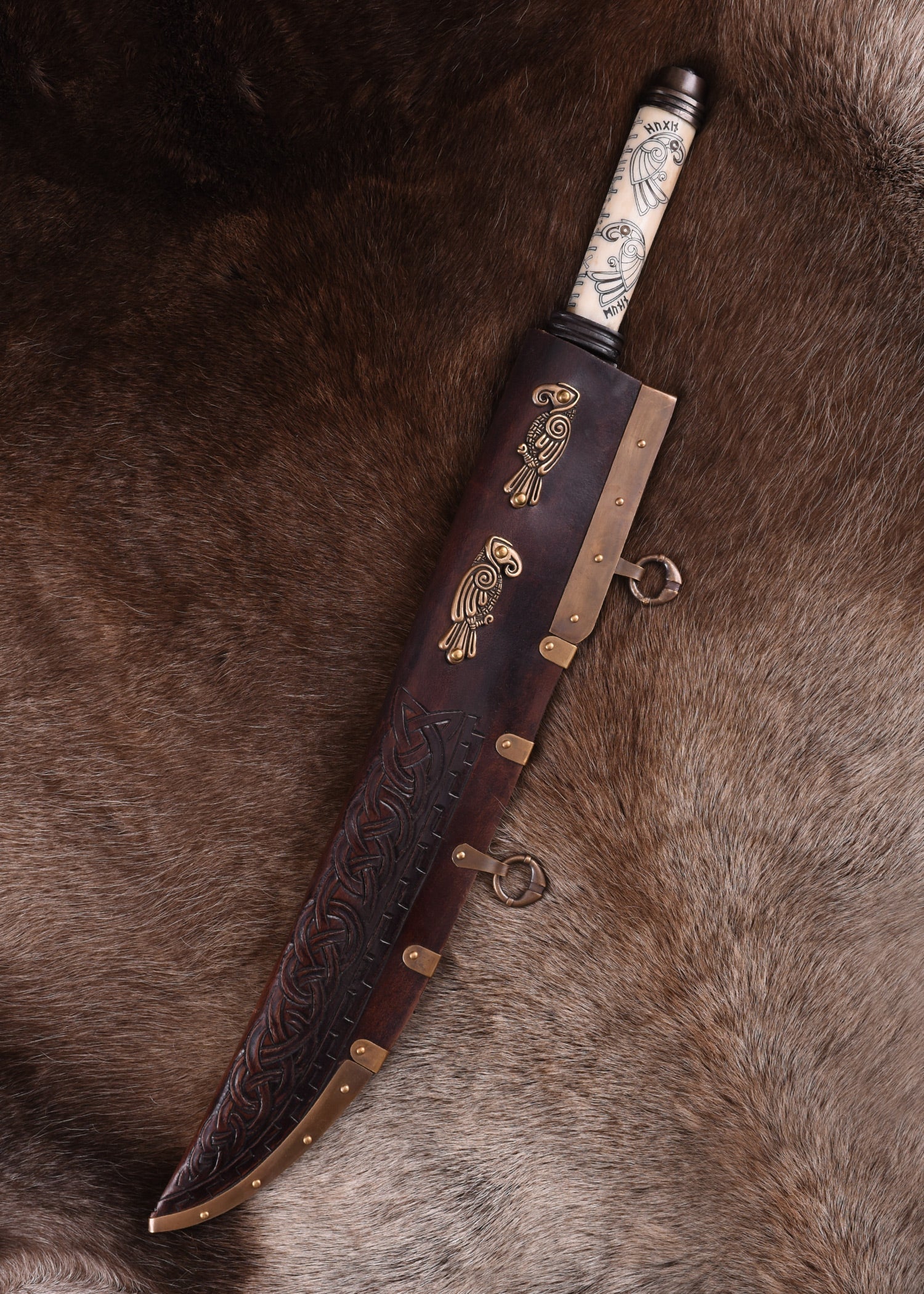Wikinger-Langsax Hugin &amp; Munin mit Knochengriff