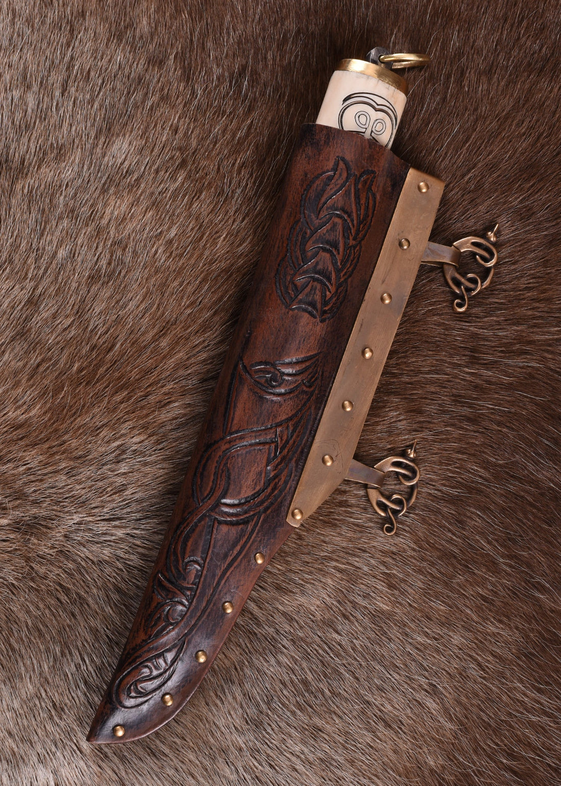 Wikinger Sax: Gravierter Knochengriff &amp; Lederscheide