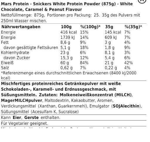 Snickers HI Protein 455g White Choc, CaramelPeanut
