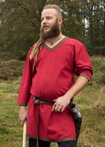 Authentische Wikinger Tunika aus Baumwolle, Dunkelrot