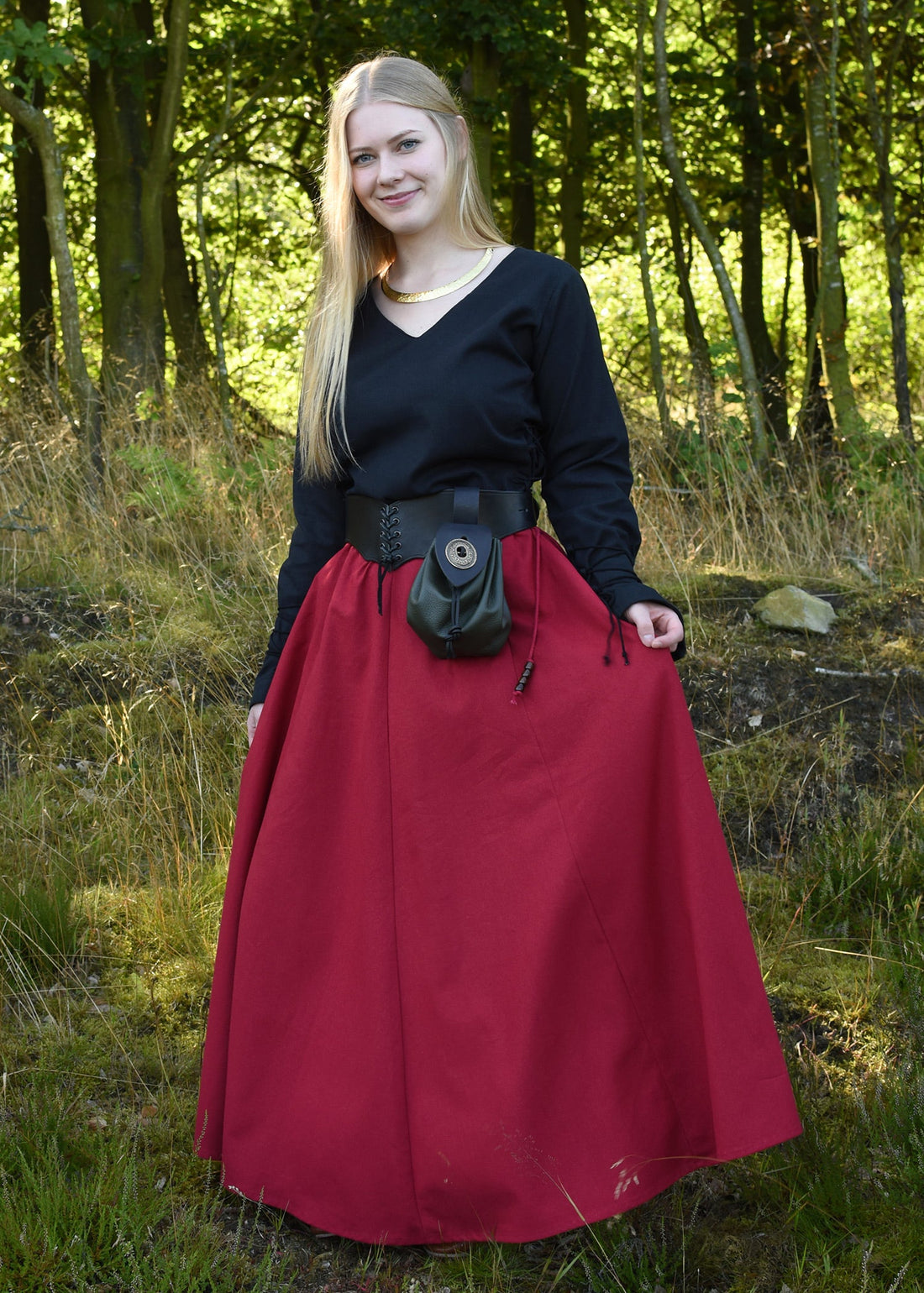 Roter Mittelalter Rock, weit schwingend mit Taschen
