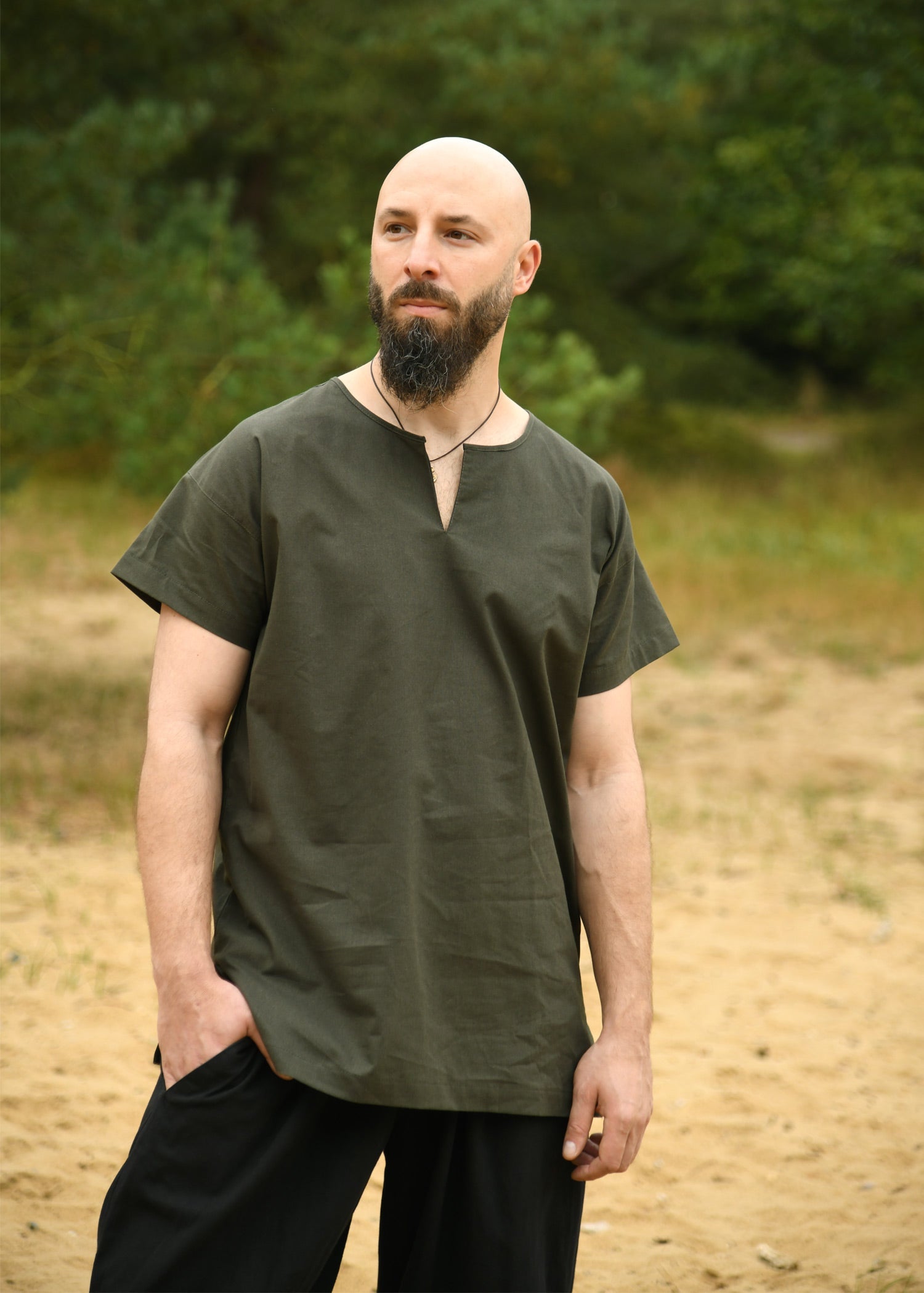 Sigmund Mittelalter Tunika, Kurzarm, Olivgrün